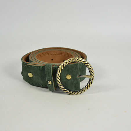 Mila Louise Pale V Velvet Leather Adjustable Belt Size L Taiga Green