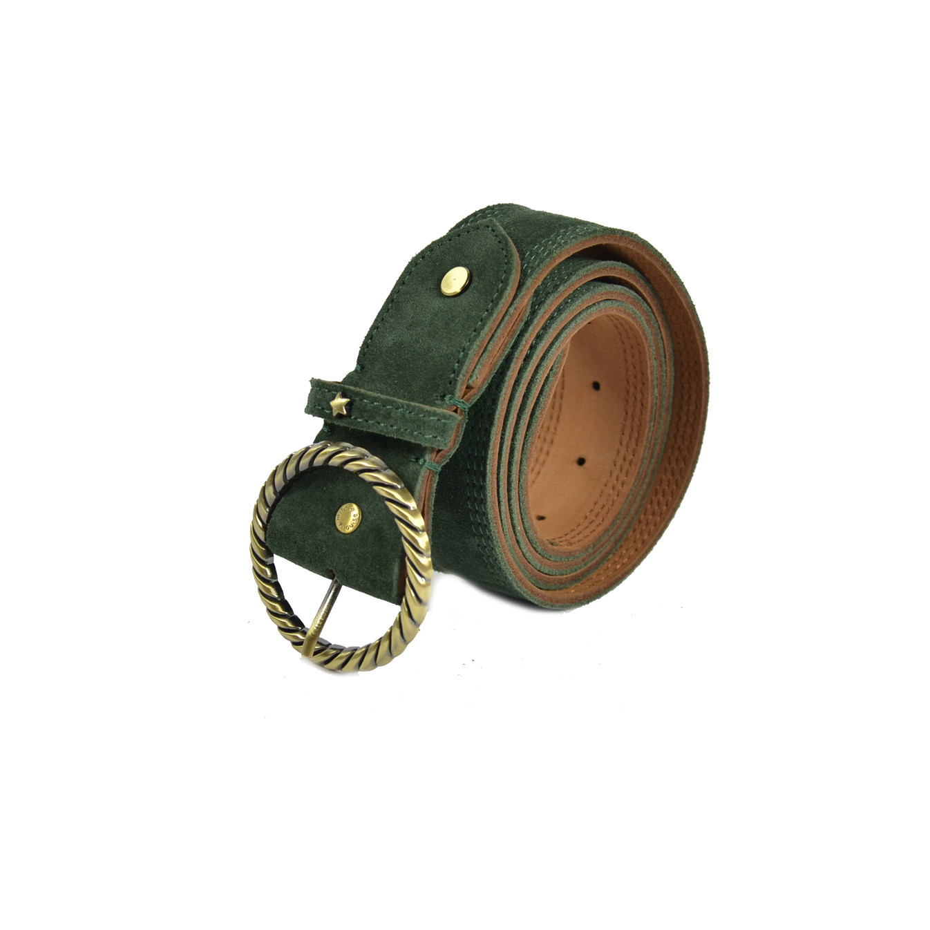 Mila Louise Pale V Velvet Leather Adjustable Belt Size L Taiga Green