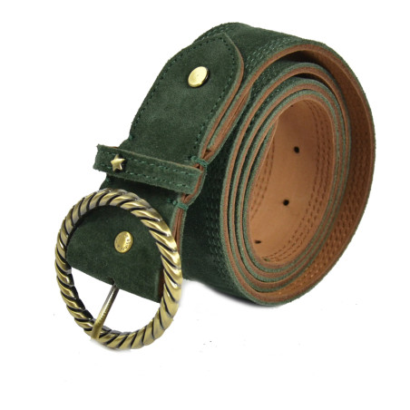 Mila Louise Pale V Velvet Leather Adjustable Belt Size L Taiga Green