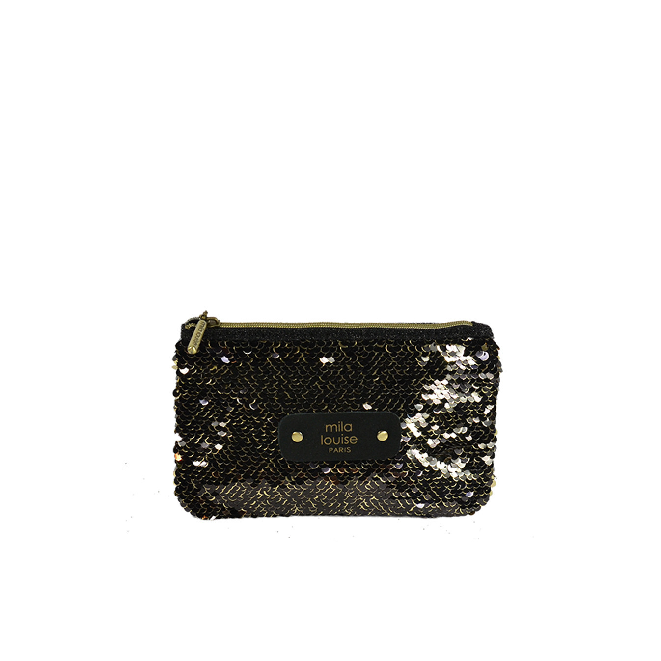 Mila Louise Poch PM SC7 Trousse de Sac Et Monnaie Sequins Noir