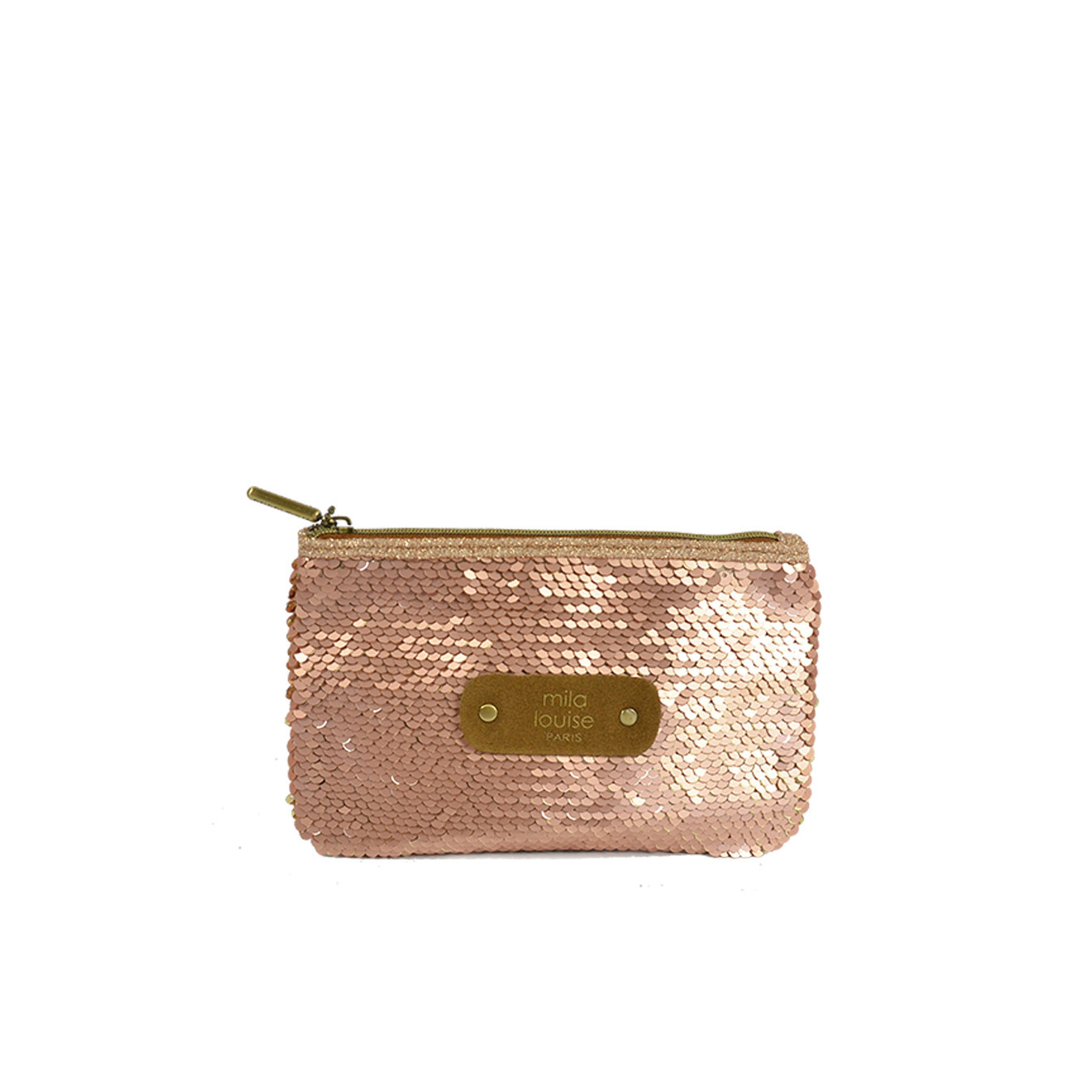 Mila Louise Poch PM SC7 Trousse de Sac Et Monnaie Sequins Tabac