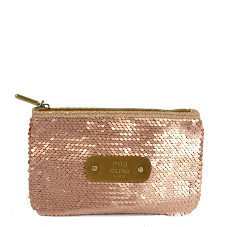 Mila Louise Poch PM SC7 Trousse de Sac Et Monnaie Sequins Tabac