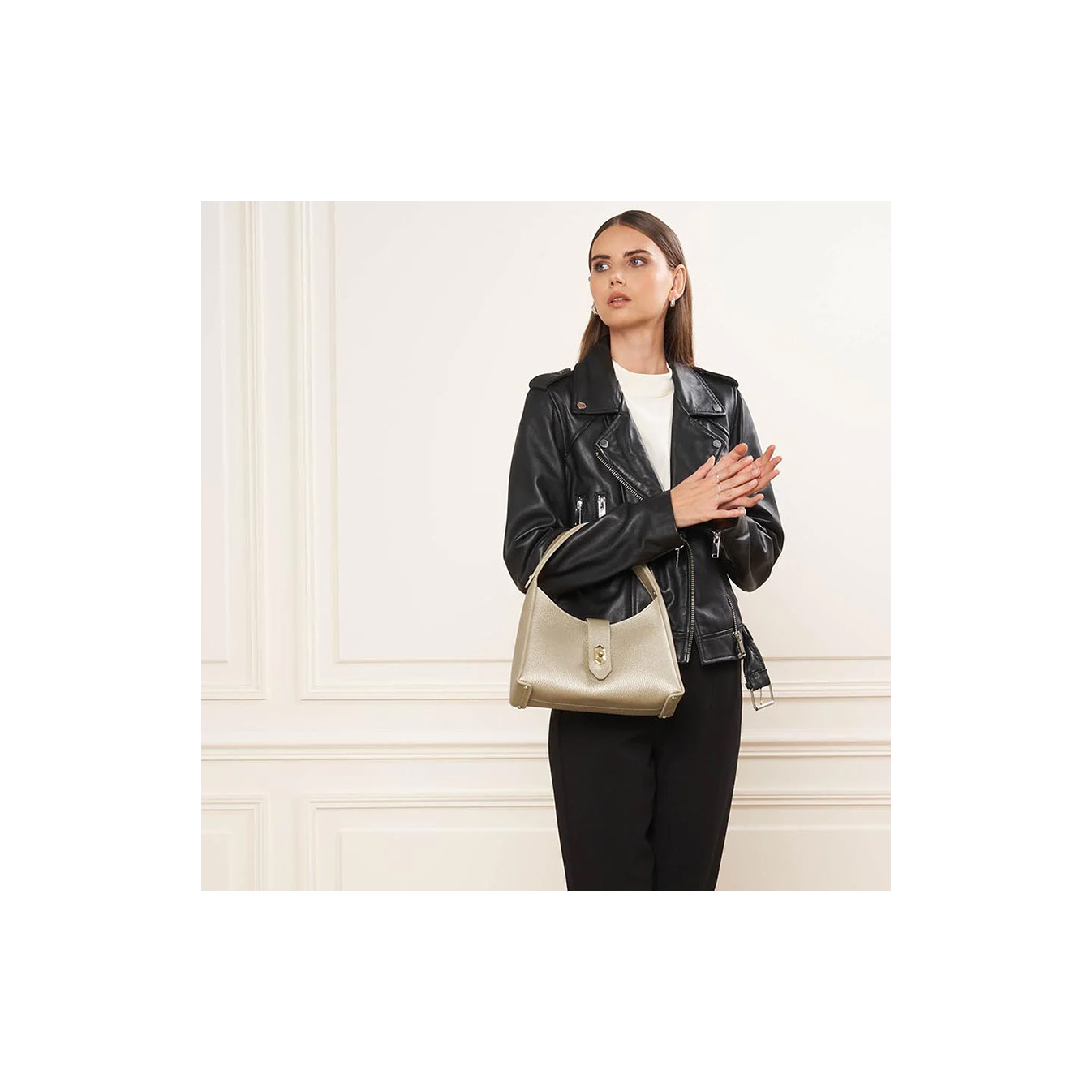 Lancaster Foulonne Double Hobo Bag 470-60 Pale Gold In Nude