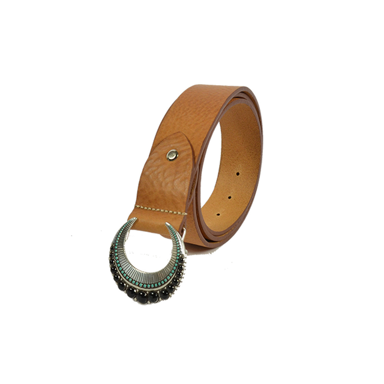 Berthille Missouri Leather Belt Adjustable Gold Turquoise