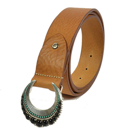 Berthille Missouri Leather Belt Adjustable Gold Turquoise