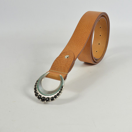 Berthille Missouri Leather Belt Adjustable Gold Turquoise