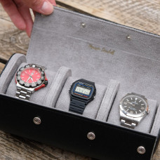 Maison Scarlett James Travel Case for 3 Watches Black Synthetic Lea...