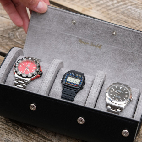 Maison Scarlett James Travel Case for 3 Watches Black Synthetic Lea...