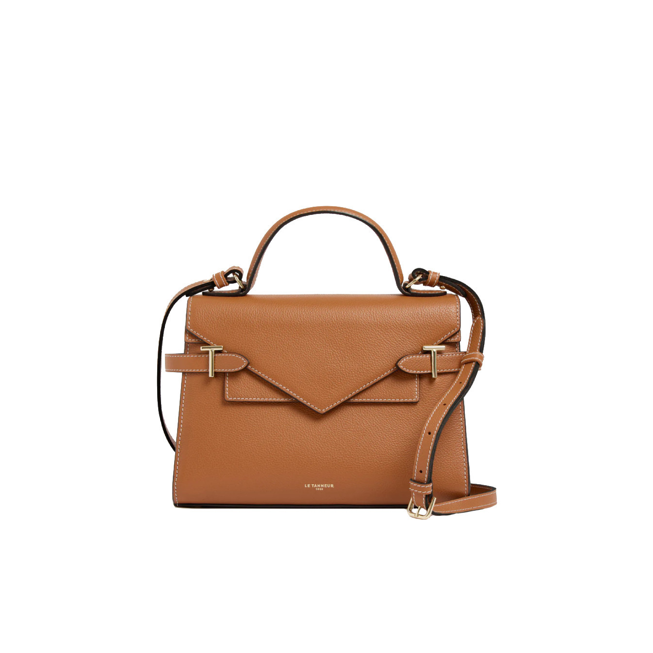 The Tanner Emilie Double Flap Grainy Tan Leather Handbag