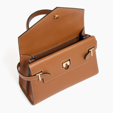 The Tanner Emilie Double Flap Grainy Tan Leather Handbag