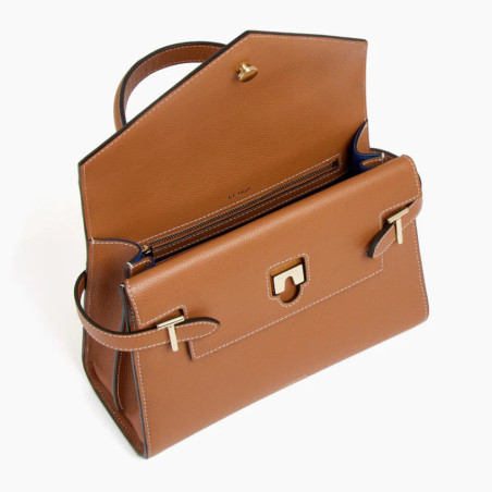 The Tanner Emilie Double Flap Grainy Tan Leather Handbag