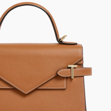 The Tanner Emilie Double Flap Grainy Tan Leather Handbag