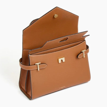 Le Tanneur Emilie Sac à main double rabat en Cuir grainé Tan intérieur 1