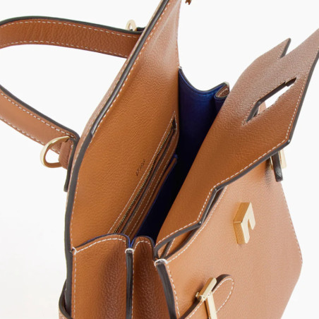 The Tanner Emilie Double Flap Grainy Tan Leather Handbag