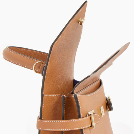 The Tanner Emilie Double Flap Grainy Tan Leather Handbag