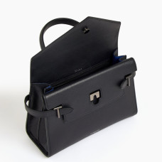 Le Tanneur Emilie Double Flap Handbag in Black Grained Leather