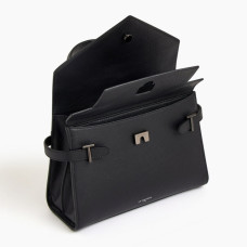 Le Tanneur Emilie Double Flap Handbag in Black Grained Leather