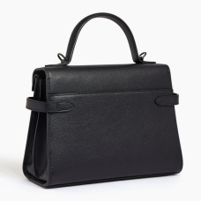 Le Tanneur Emilie Double Flap Handbag in Black Grained Leather