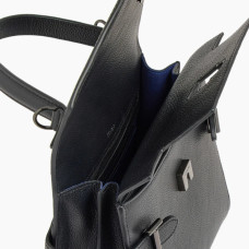 Le Tanneur Emilie Double Flap Handbag in Black Grained Leather