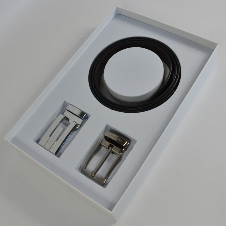 Chabrand Reversible Leather Belt Set 89147 Black