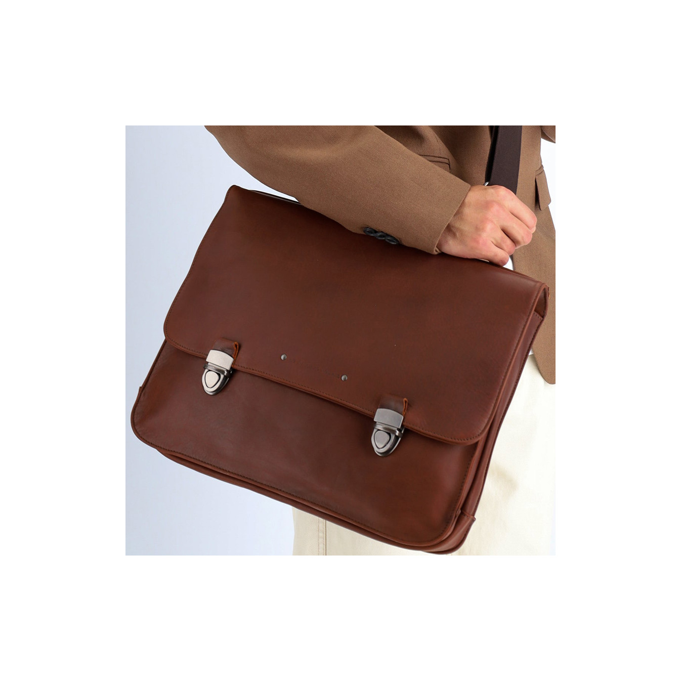 Fourès Workshops Baroudeur Satchel 2 Flaps 35 Cm Laïos F9530 Cognac