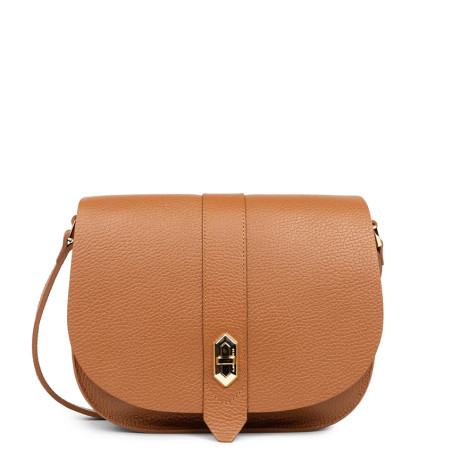 Lancaster Top Double Crossbody Bag with Flap 470-61 Camel In Orange