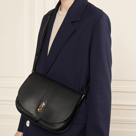 Lancaster Top Double Crossbody Bag with Flap 470-61 Black in Nude