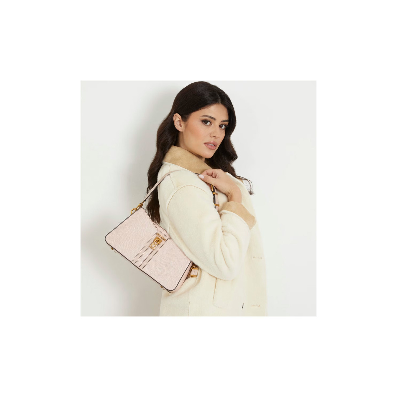 Guess Ginevra Shoulder Bag Croco Effect Light Rose
