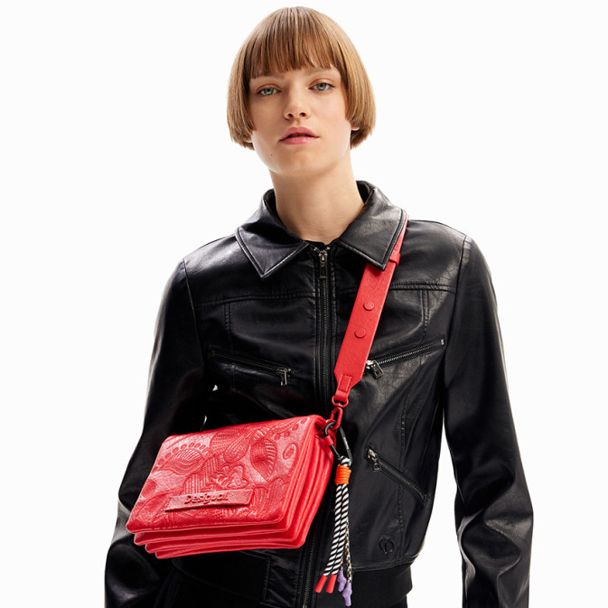 Desigual Alpha Embroidered Shoulder Bag in Carmine