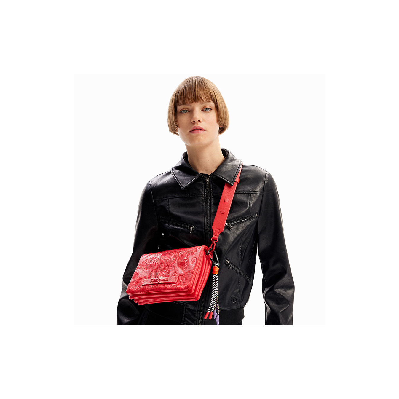 Desigual Alpha Sac à Bandoulière Brodé Carmin