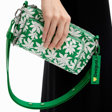 Desigual Viceversa Textured Shoulder Bag Flowers Verde Selva