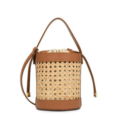 Lancaster Wicker Mini Bucket Bag 480-110-Camel