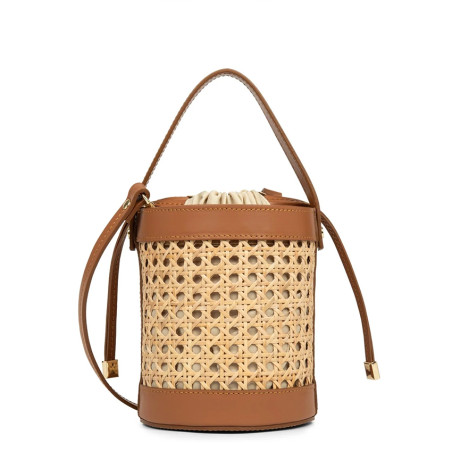 Lancaster Wicker Mini Bucket Bag 480-110-Camel