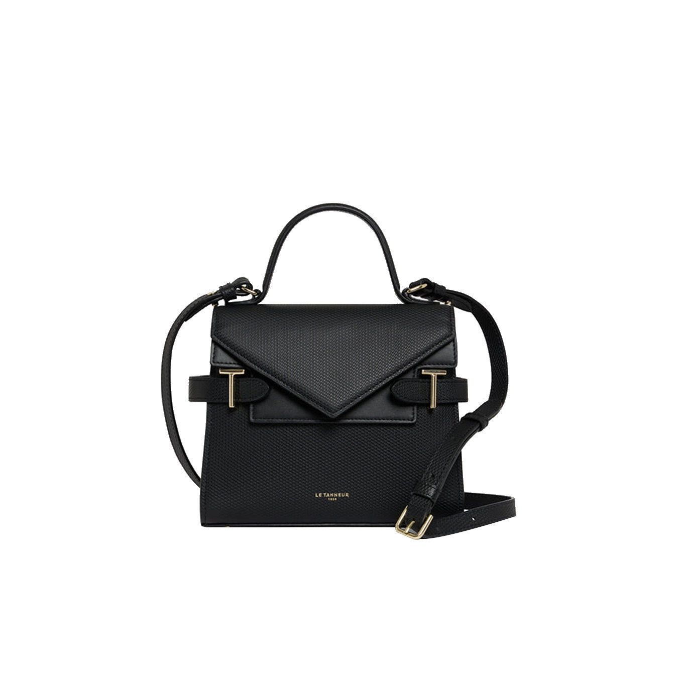 Le Tanneur Emilie Small double flap leather handbag Black