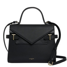 Le Tanneur Emilie Medium Double flap Leather Handbag Black