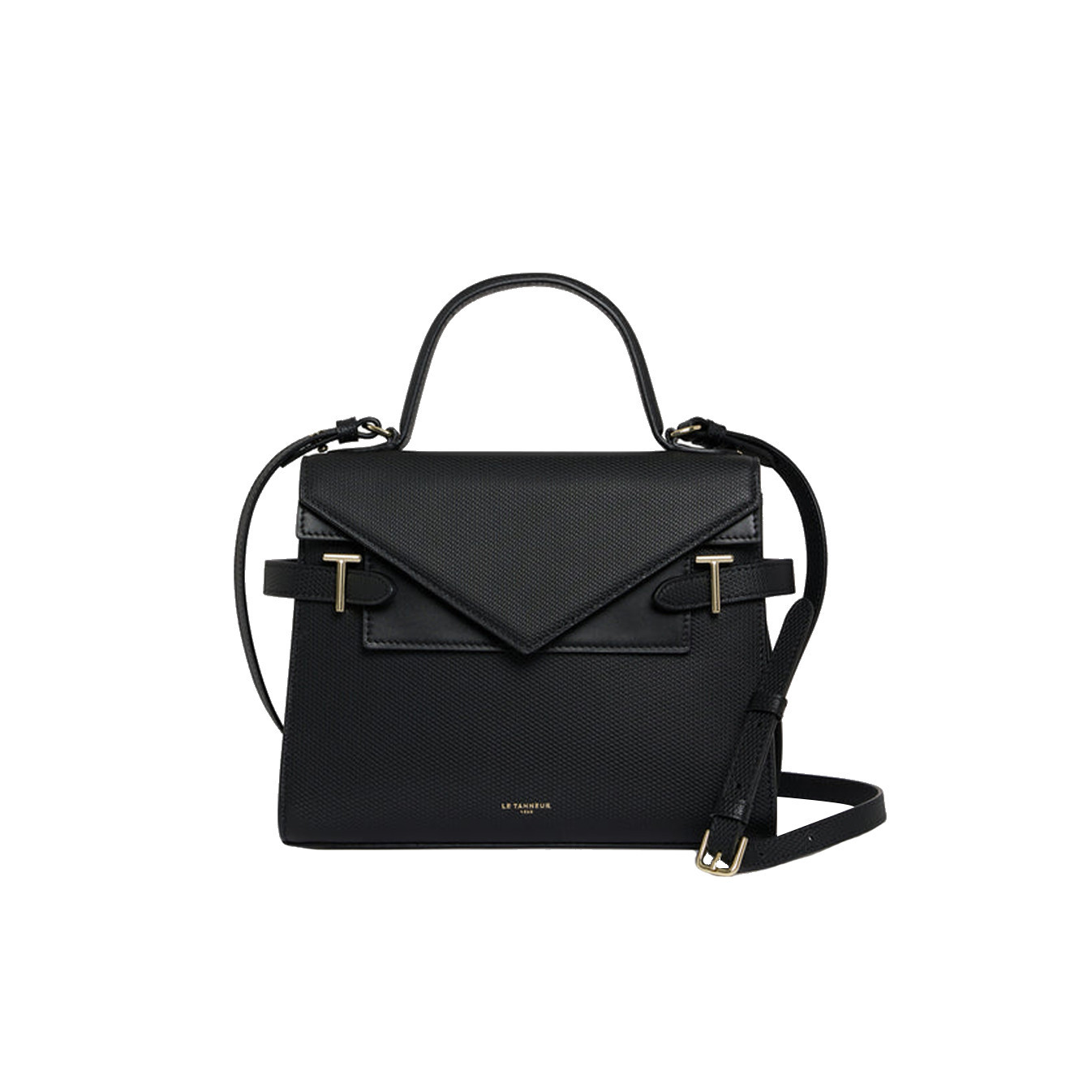 Le Tanneur Emilie Medium Double Flap Leather Black Handbag