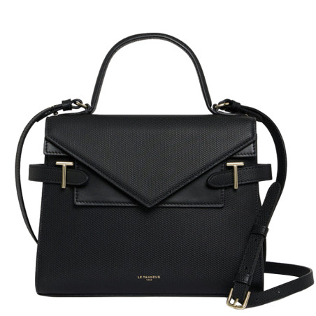 Le Tanneur Emilie Medium Double Flap Leather Black Handbag