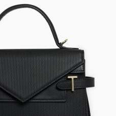 Le Tanneur Emilie Medium Double Flap Leather Black Handbag