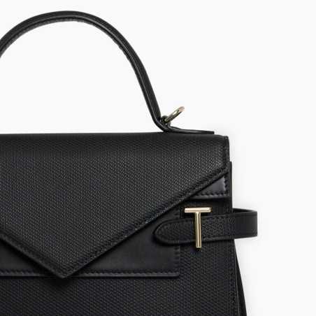 Le Tanneur Emilie Medium Double Flap Leather Black Handbag