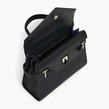 Le Tanneur Emilie Medium Double Flap Leather Black Handbag
