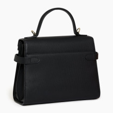 Le Tanneur Emilie Medium Double Flap Leather Black Handbag