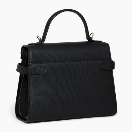 Le Tanneur Emilie Medium Double Flap Leather Black Handbag