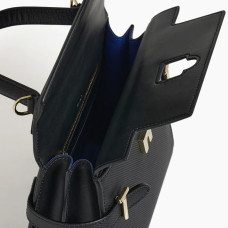 Le Tanneur Emilie Medium Double Flap Leather Black Handbag