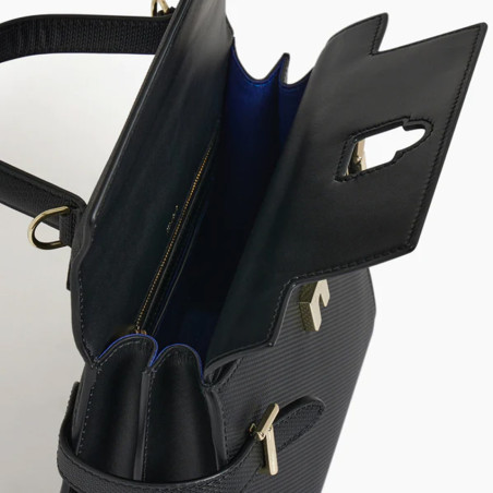 Le Tanneur Emilie Medium Double Flap Leather Black Handbag