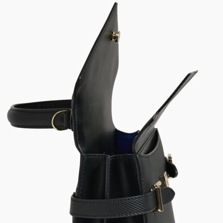 Le Tanneur Emilie Medium Double Flap Leather Black Handbag