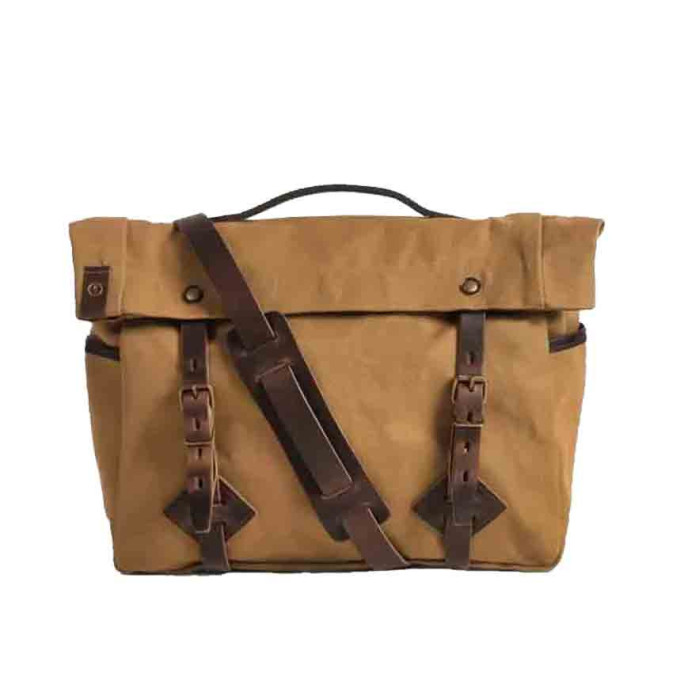 Bleu de Chauffe Gaston Camel Musette Bag Leather and Canvas