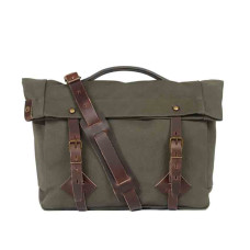 Navy Blue Musette Bag Leather and Canvas Gaston Khaki bm