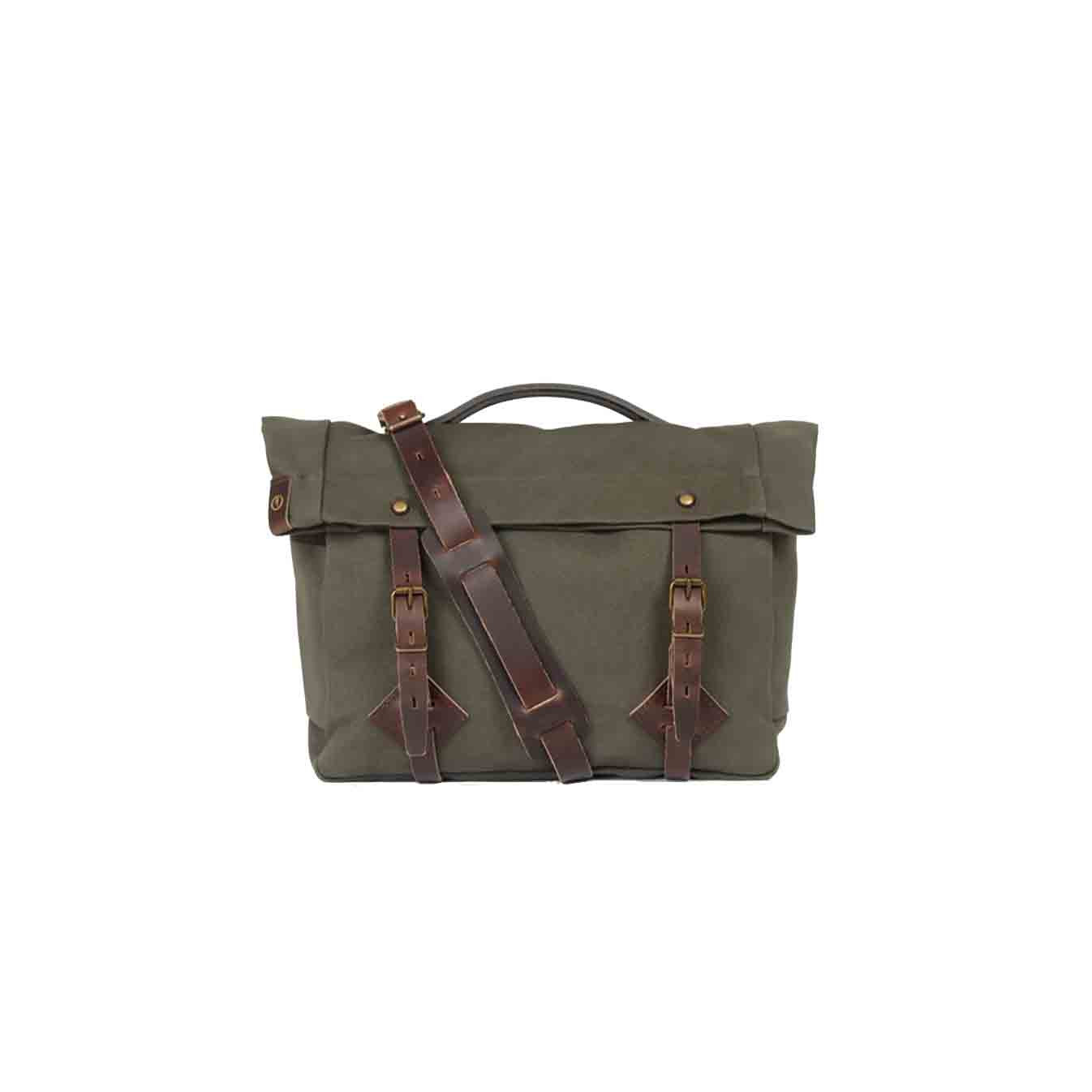 Navy Blue Musette Bag Leather and Canvas Gaston Khaki bm