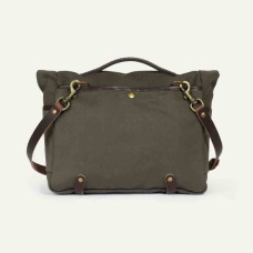 Navy Blue Musette Bag Leather and Canvas Gaston Khaki bm