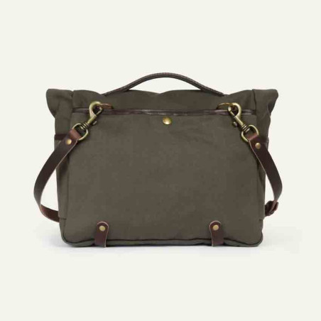 Navy Blue Musette Bag Leather and Canvas Gaston Khaki bm